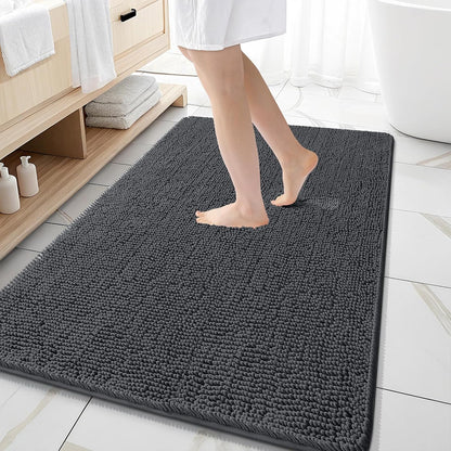 OLANLY Bathroom Rugs 30x20, Extra Soft Absorbent Chenille Bath Rugs | Grey, Quick-Drying Rubber Backing, Machine Washable Bath Mat for Bathroom Floor, Tub and Shower, Home Decor Accessories