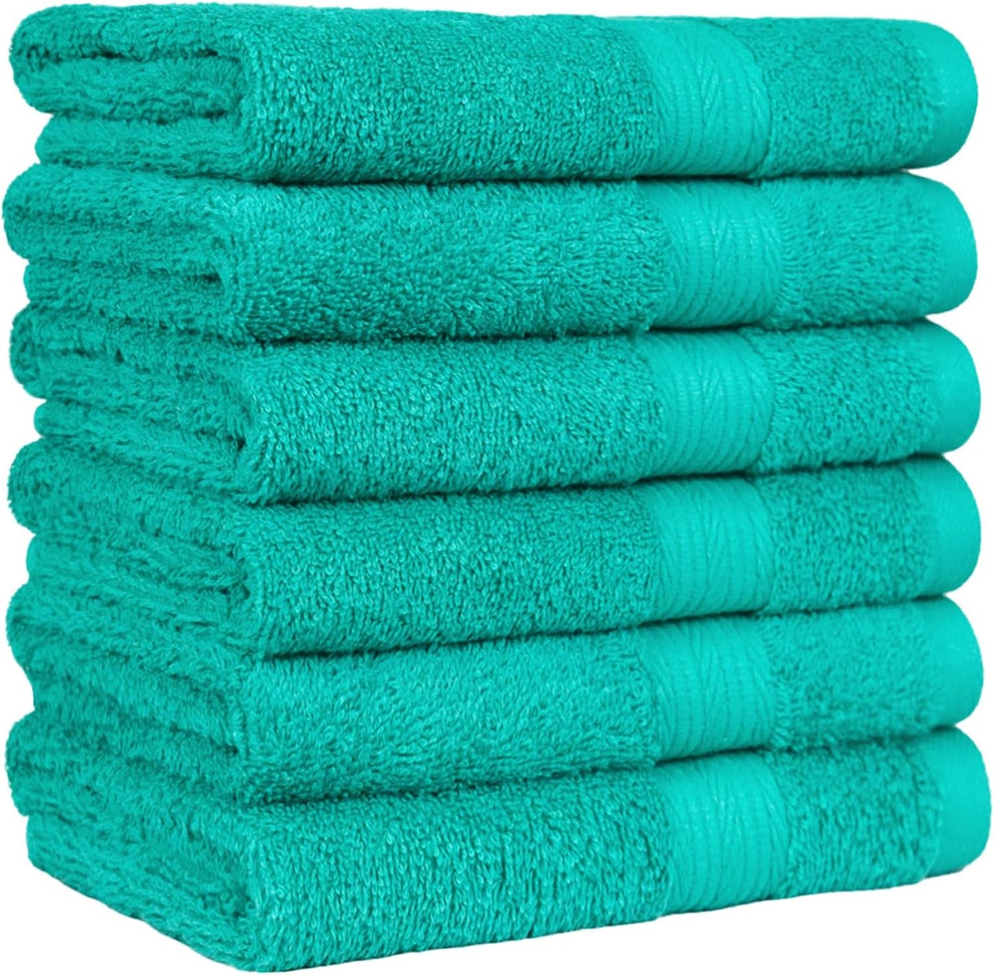 Amazon Basics 6-Piece Oversized Fade-Resistant Towel Set, 100% Cotton, Highly Absorbent, Soft, Teal, 2 Bath Towels, 2 Hand Towels, 2 Washcloths