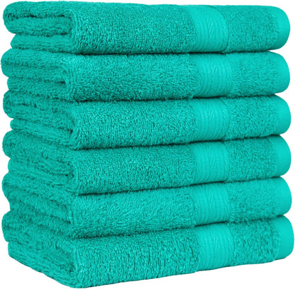 Amazon Basics 6-Piece Oversized Fade-Resistant Towel Set, 100% Cotton, Highly Absorbent, Soft, Teal, 2 Bath Towels, 2 Hand Towels, 2 Washcloths