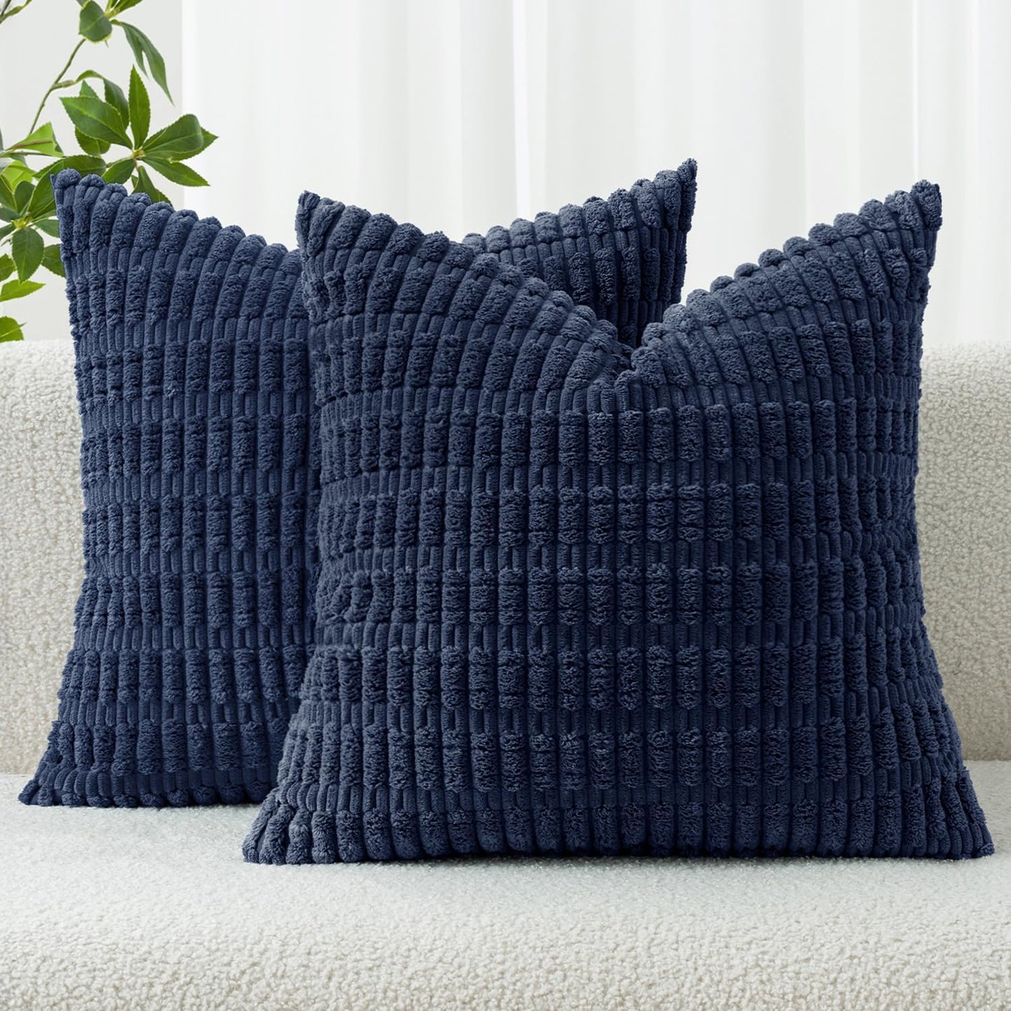 MIULEE Corduroy Decorative Throw Pillow Covers 18x18 Aqua Green Pack of 2 | Soft Boho Striped Pillow Covers Modern Farmhouse Home Decor For Sofa Living Room Couch Bed