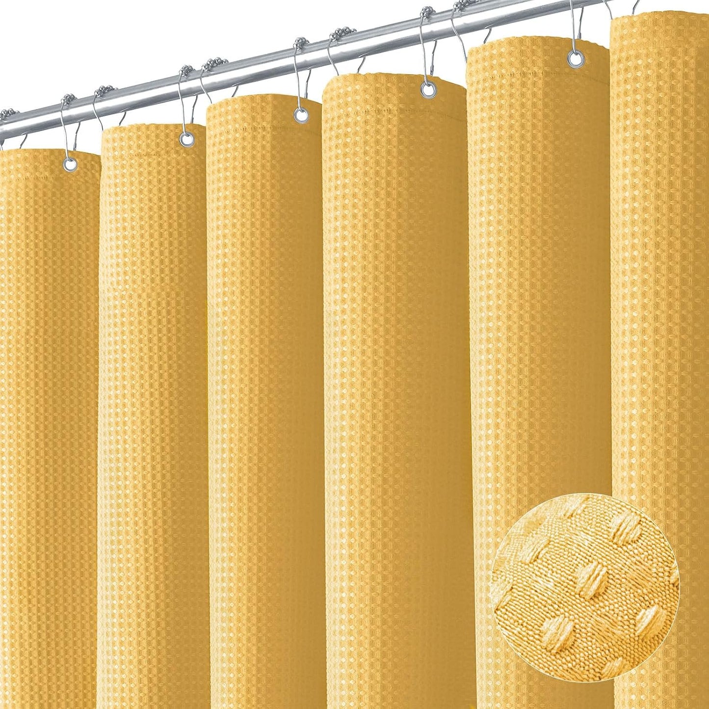 Waffle Shower Curtain 256 GSM Heavy Duty Fabric 72"x72" Dark Green | Thick Textured Cloth, Weighted Hem, Water Repellent Washable, Hotel Luxury Polyester Shower Curtain Set for Bathroom 12 Hooks