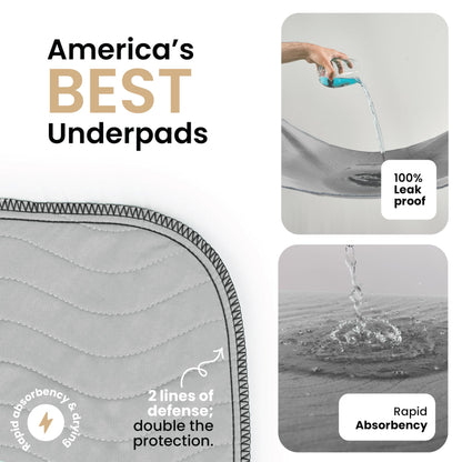 IMPROVIA® Washable Underpads, 34" x 36" (Pack of 4) - Heavy Absorbency Reusable Bedwetting Incontinence Pads for Kids, Adults, Elderly, and Pets - Waterproof Protective Pad for Bed, Couch, Sofa, Floor