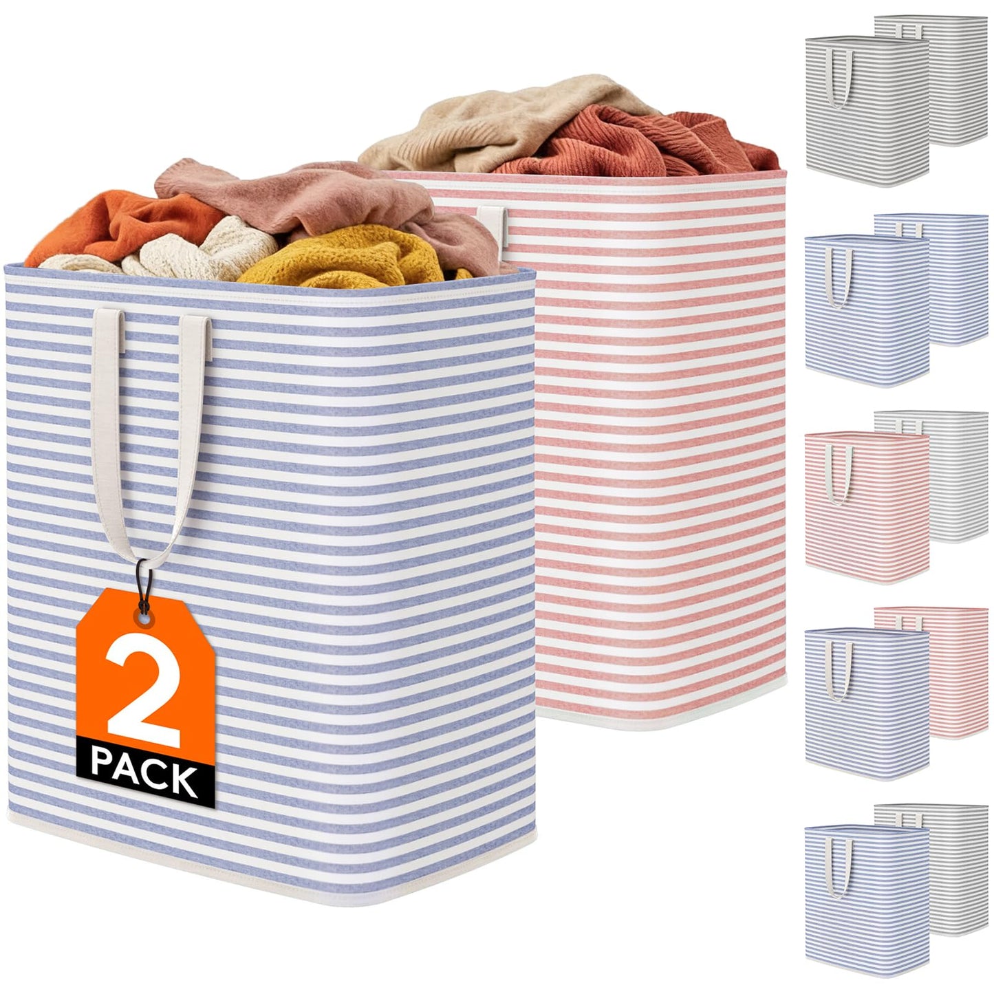 Lifewit 2 Pack Laundry Basket 80L Each, Collapsible Clothes Hamper with Reinforced Handles, Freestanding Waterproof Design for Bedroom and Laundry Room, Grey 160L Total