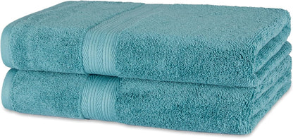 Amazon Basics 6-Piece Oversized Fade-Resistant Towel Set, 100% Cotton, Highly Absorbent, Soft, Teal, 2 Bath Towels, 2 Hand Towels, 2 Washcloths