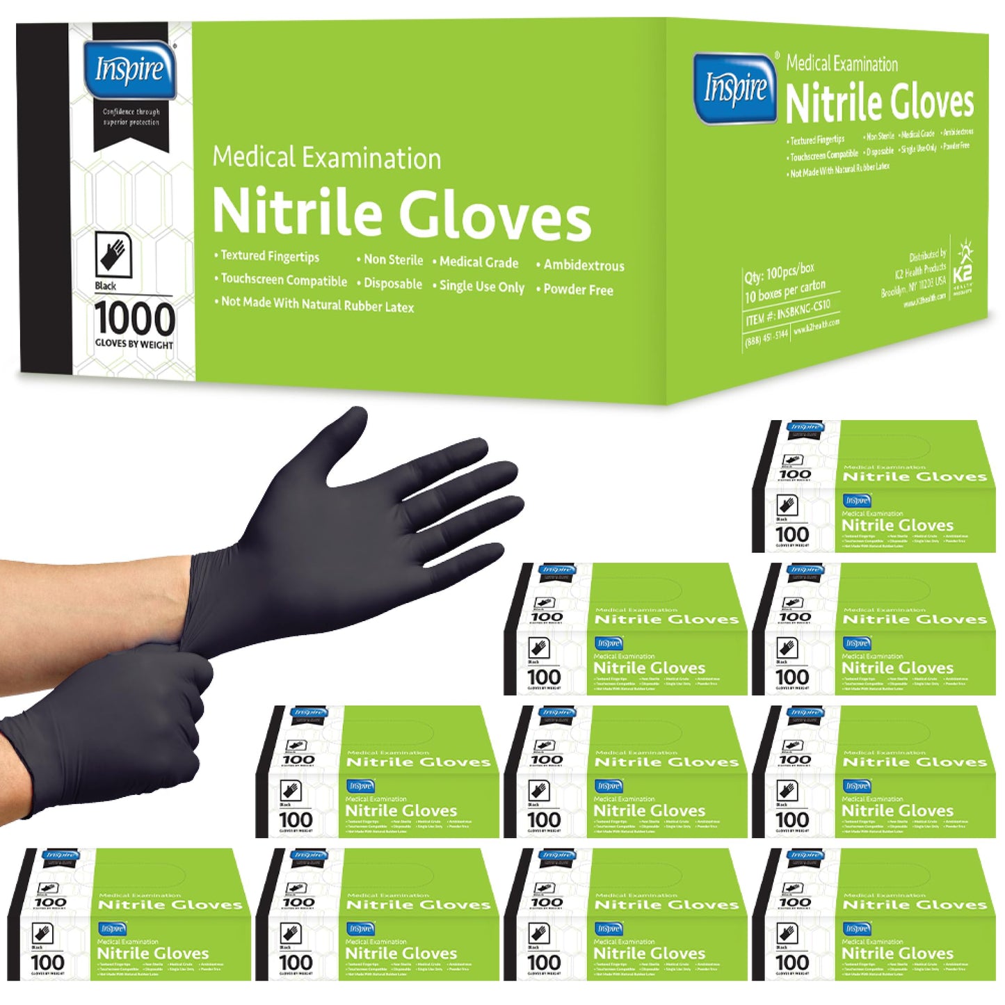 Inspire Black Nitrile Disposable Gloves | 4.5 Nitrile Disposable Safety Medical Cooking Cleaning Gloves