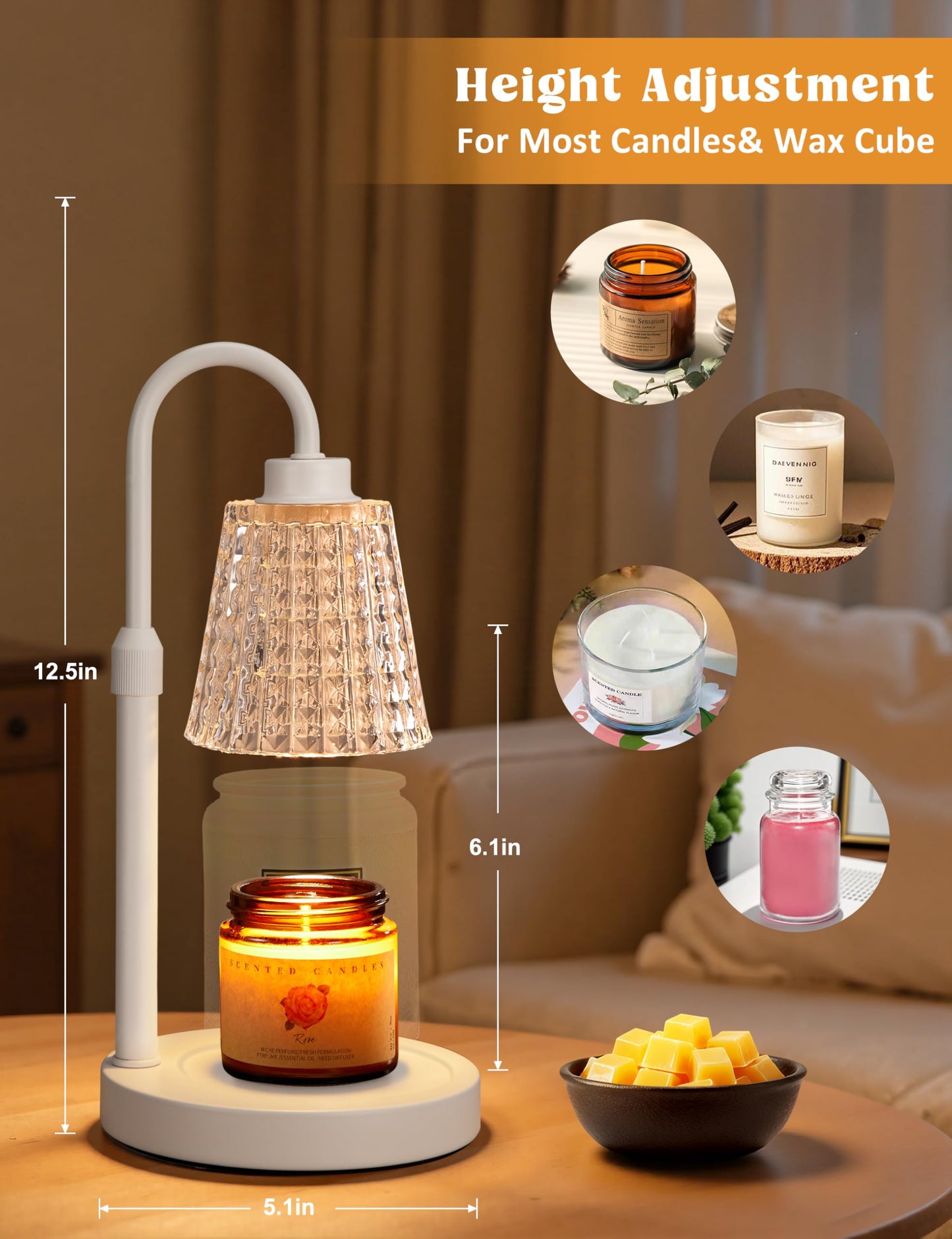 Candle Warmer Lamp with Timer Home Decor Birthday Gifts for Women | Dimmable Candle Warmer for Jar Candles, Height Adjustable Wax Melts Warmer,Room Decor House Warming Gifts New