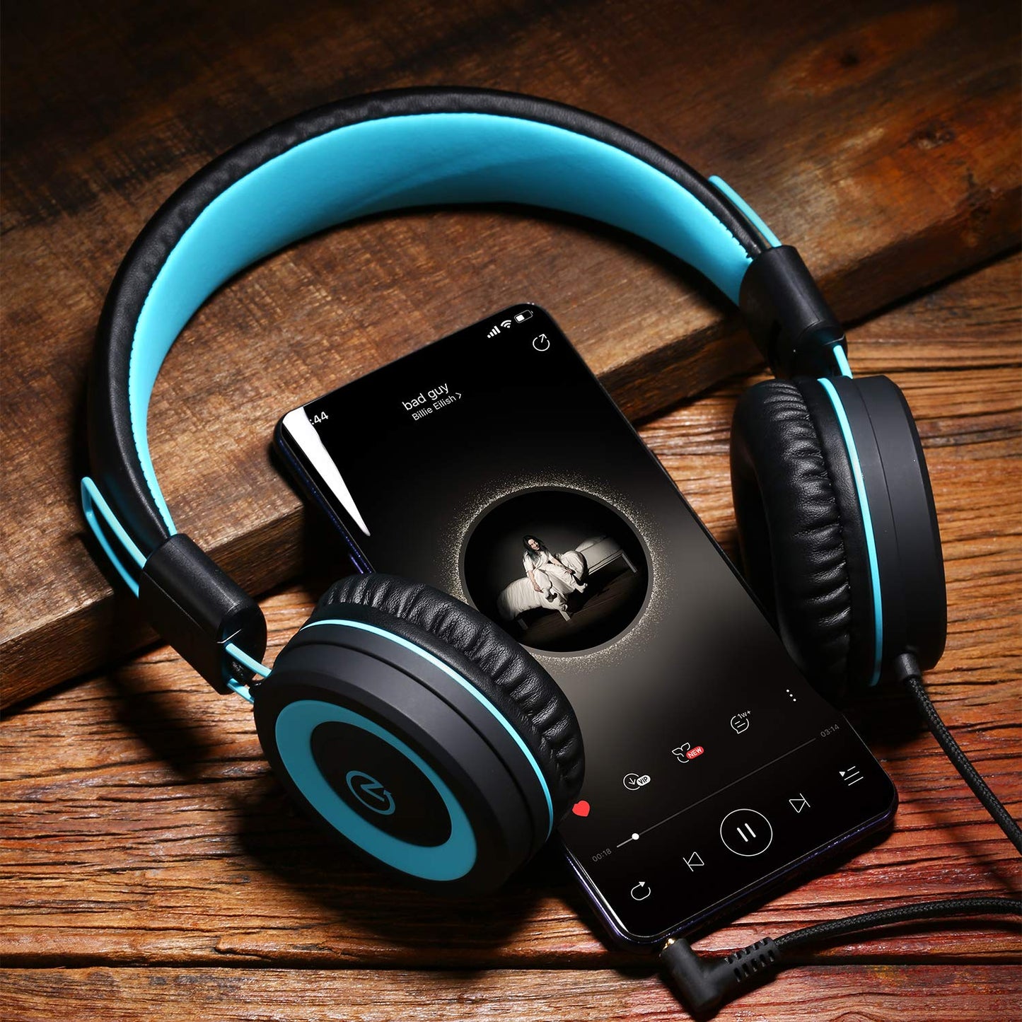 noot products K11 Kids Headphones with Wired Cord 3.5mm Jack Navy/Teal | 5ft Long Cord, Tangle Free, Foldable, Plug in On-Ear Headset for School, Classroom, Boys, Girls, Toddler Laptop Travel Tablet