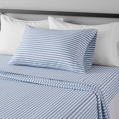 Amazon Basics Lightweight Super Soft Breathable Wrinkle-Resistant Microfiber 4-Piece Bed Sheet Set with 14-Inch Deep Pockets, Queen, Bright White, Solid