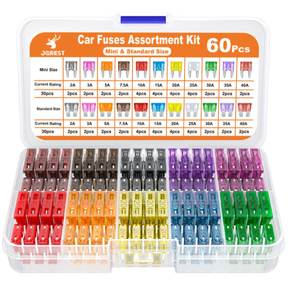JOREST 300Pcs Car Fuse Assortment Kit, 160 Mini Blade Fuses Automotive + 90 Standard Auto Fuses + 50 Micro + Puller – Replacement for RV Camper Boat Truck (2Amp 3A 5A 7.5A 10A 15A 20A 25A 30A 35A 40A)
