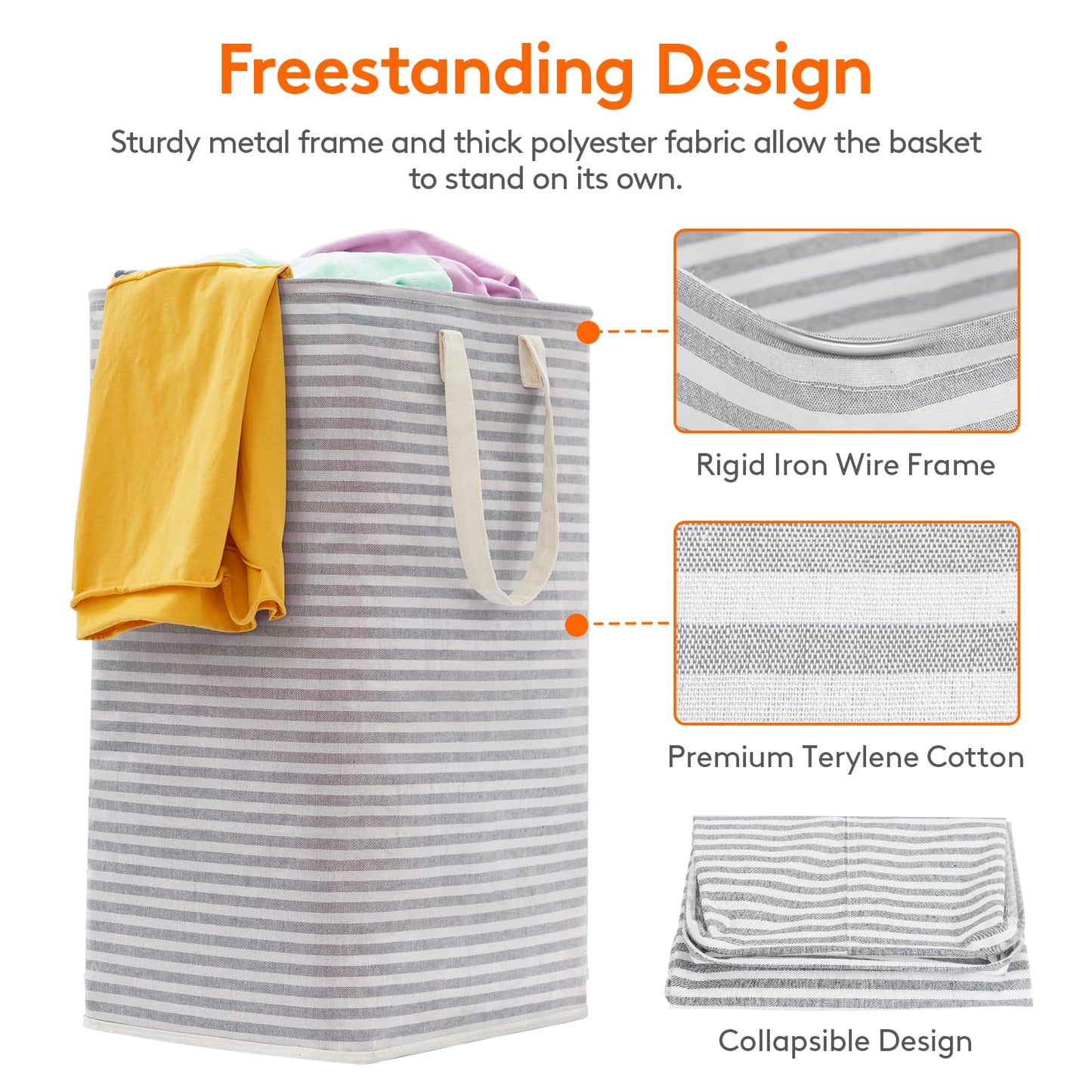 Lifewit 2 Pack Laundry Basket 80L Each, Collapsible Clothes Hamper with Reinforced Handles, Freestanding Waterproof Design for Bedroom and Laundry Room, Grey 160L Total