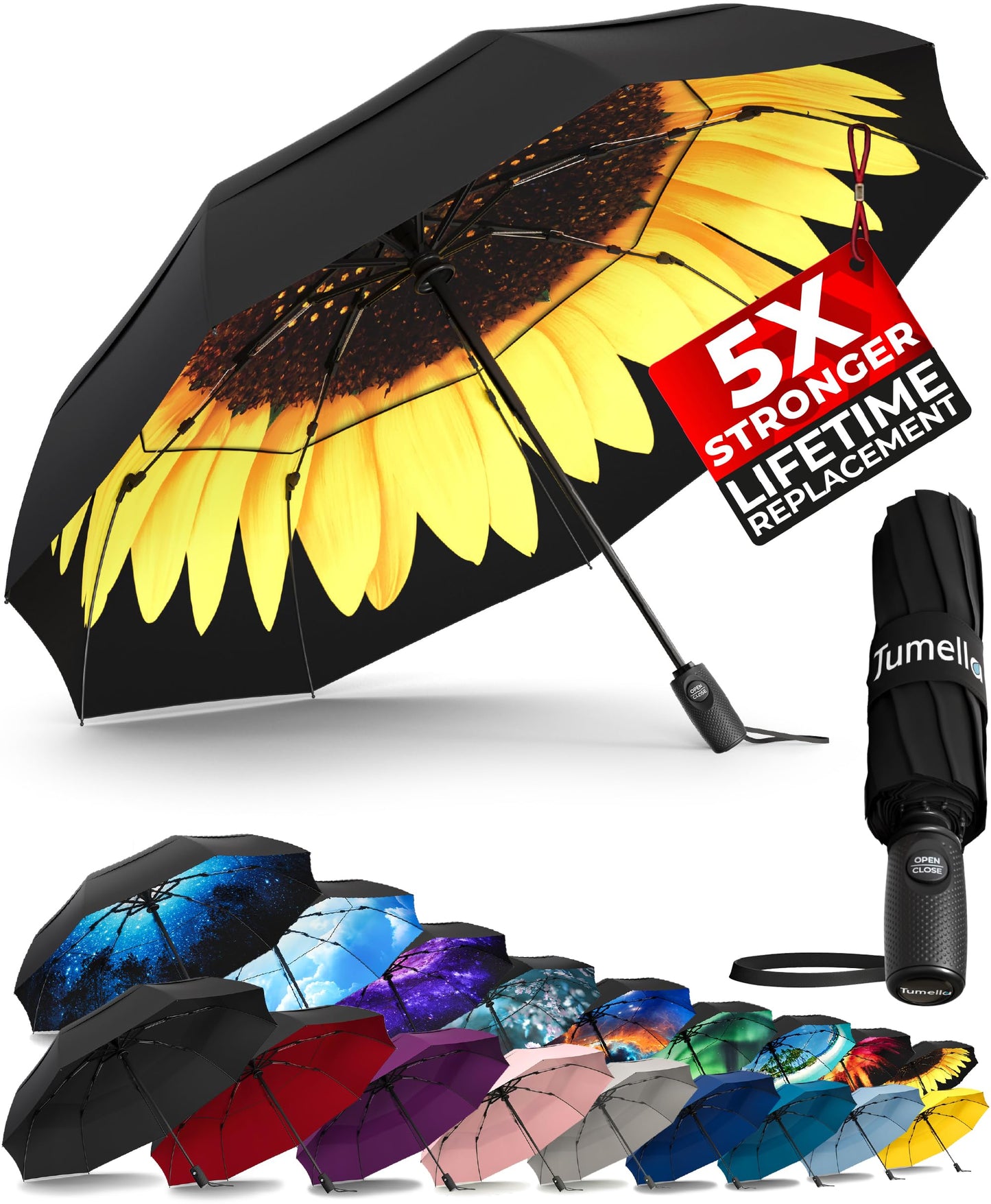 Strongest Windproof Travel Umbrella (Compact, 100MPH Wind-Tested), Light, Portable, One-Handed Use, Automatic Folding Rain Umbrella, Durable, Premium Grip, Fits Car & Backpack