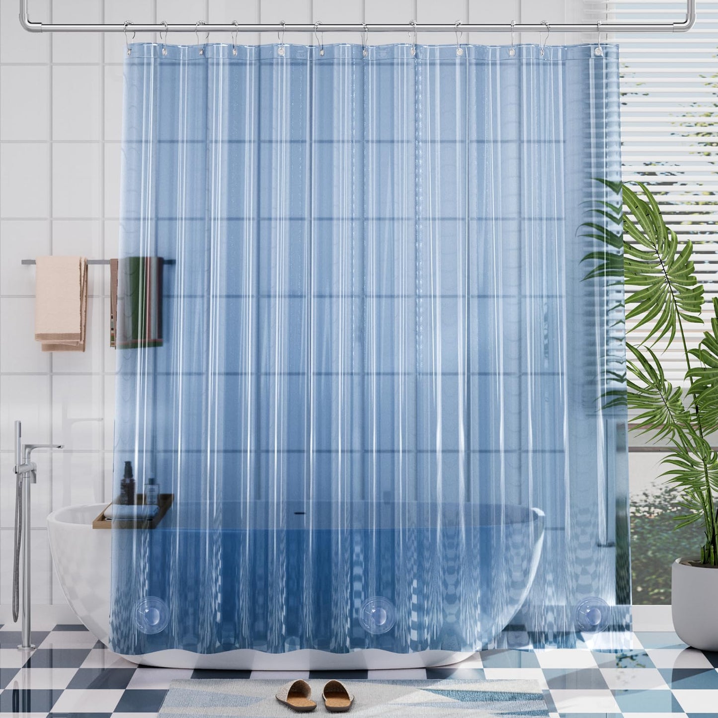 AmazerBath Plastic Shower Curtain Clear Premium PEVA, Clear Shower Curtain Heavy Duty 8G, Weighted Shower Curtains for Bathroom Accessories with 3 Big Stones and 12 Rustproof Grommets, 72x72 Inches
