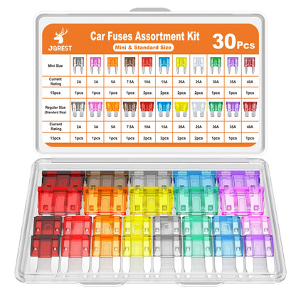 JOREST 300Pcs Car Fuse Assortment Kit, 160 Mini Blade Fuses Automotive + 90 Standard Auto Fuses + 50 Micro + Puller – Replacement for RV Camper Boat Truck (2Amp 3A 5A 7.5A 10A 15A 20A 25A 30A 35A 40A)