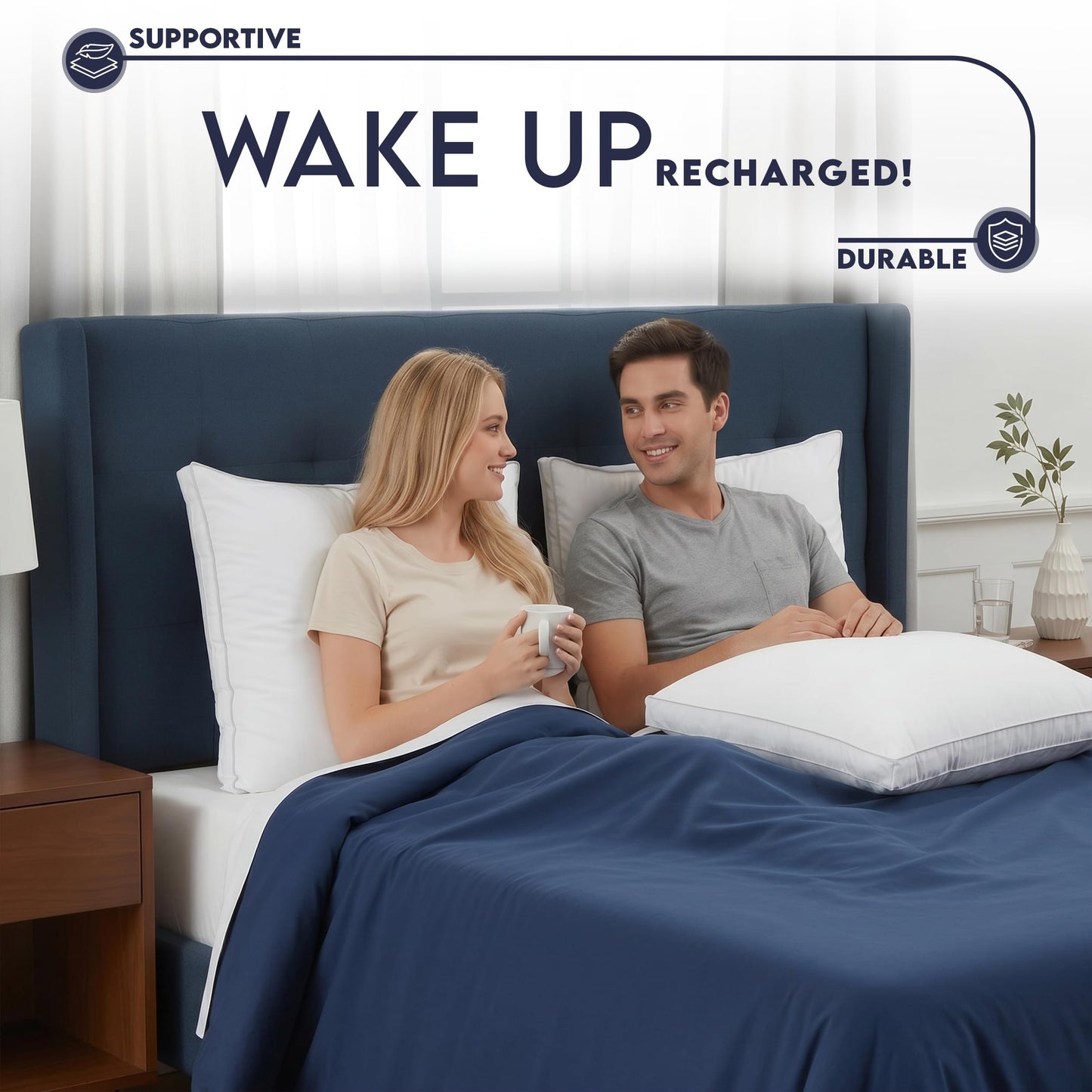 Utopia Bedding Gusset Bed Pillow, Hotel Pillows Queen Size Set of 2, White | Cotton Blended Down alternative pillows for sleeping, soft fluffy cooling comfort for Back, side & stomach sleepers, 2 pack