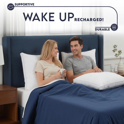 Utopia Bedding Gusset Bed Pillow, Hotel Pillows Queen Size Set of 2, White | Cotton Blended Down alternative pillows for sleeping, soft fluffy cooling comfort for Back, side & stomach sleepers, 2 pack