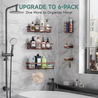 Veken Large Capacity Shower Caddy 6-Pack, No Drilling & Rustproof, Adhesive Shower Shelves with Soap Holder, Bathroom Organizers and Storage, Wall-Mounted Kitchen & Home Decor, Pink