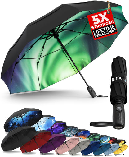 Strongest Windproof Travel Umbrella (Compact, 100MPH Wind-Tested), Light, Portable, One-Handed Use, Automatic Folding Rain Umbrella, Durable, Premium Grip, Fits Car & Backpack