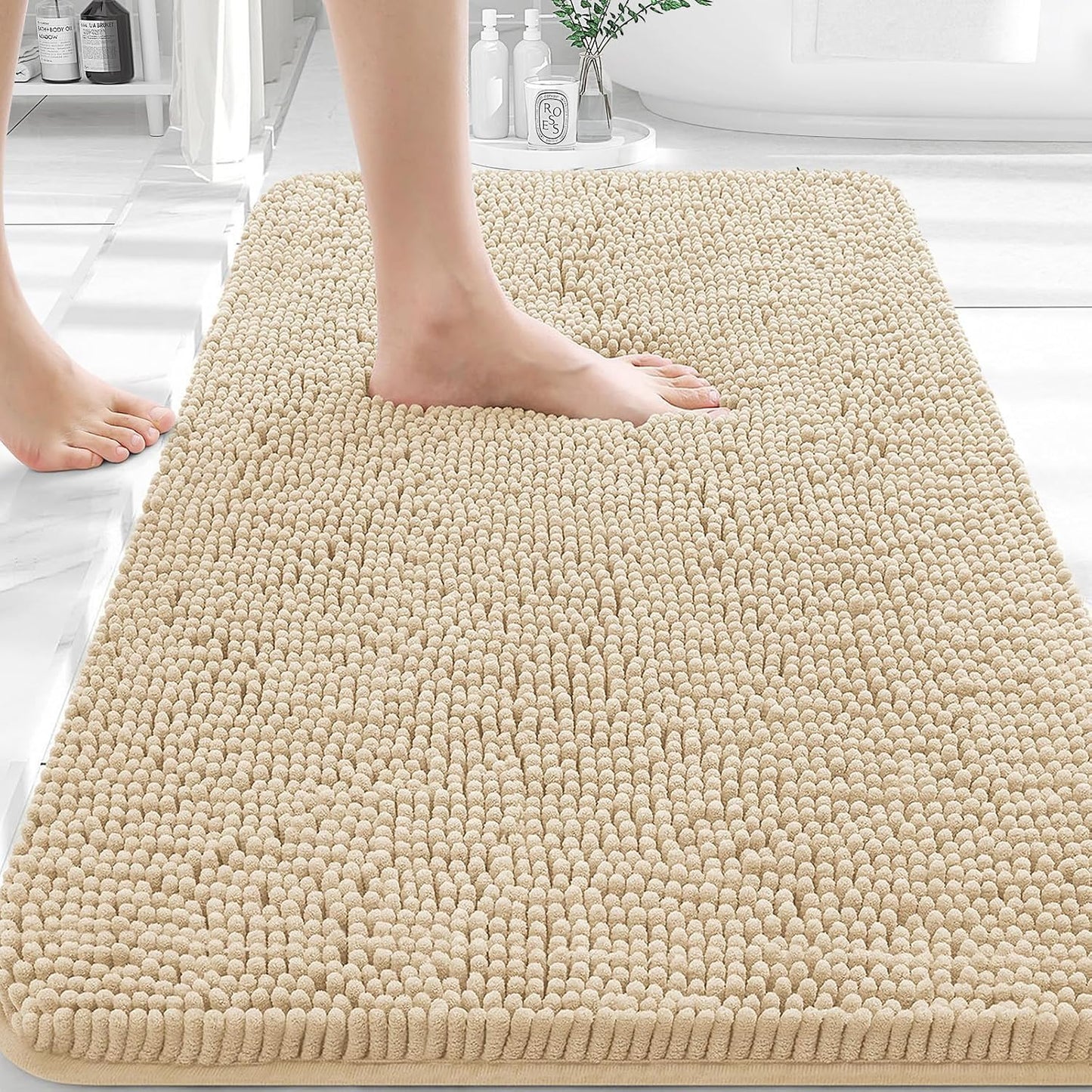 OLANLY Bathroom Rugs 30x20, Extra Soft Absorbent Chenille Bath Rugs | Grey, Quick-Drying Rubber Backing, Machine Washable Bath Mat for Bathroom Floor, Tub and Shower, Home Decor Accessories