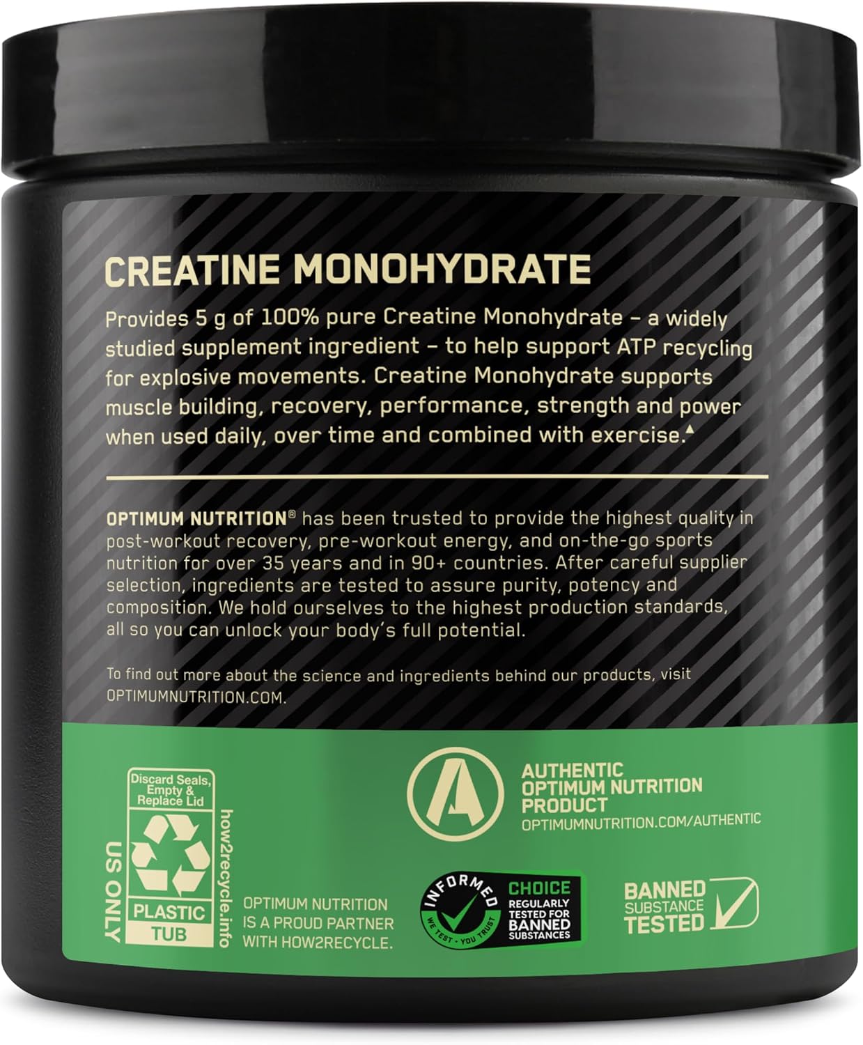 Optimum Nutrition Creatine, Micronized Creatine Monohydrate Powder, Supports Strength & Recovery, Banned Substance Tested, Unflavored, 5g per Serving, 60 Servings | 5g Micronized Creatine Monohydrate Powder Per Serving, Supports Muscle Strength & Power, E
