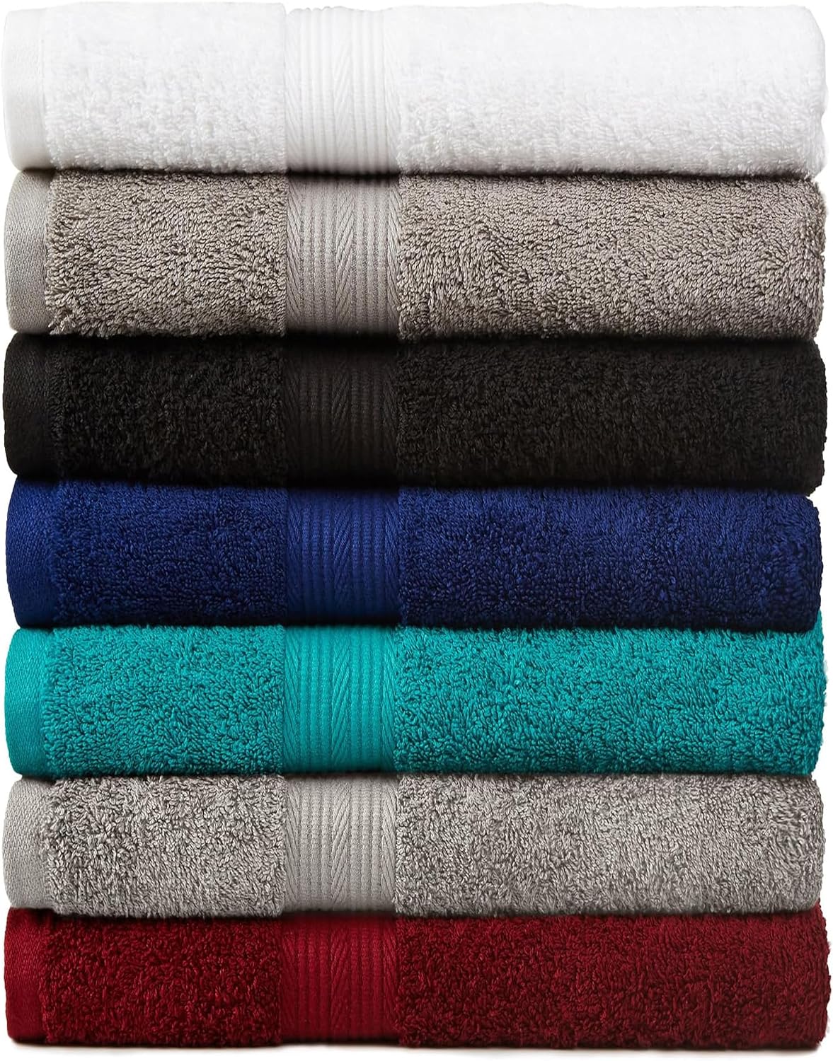 Amazon Basics 6-Piece Oversized Fade-Resistant Towel Set, 100% Cotton, Highly Absorbent, Soft, Teal, 2 Bath Towels, 2 Hand Towels, 2 Washcloths