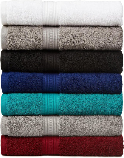 Amazon Basics 6-Piece Oversized Fade-Resistant Towel Set, 100% Cotton, Highly Absorbent, Soft, Teal, 2 Bath Towels, 2 Hand Towels, 2 Washcloths