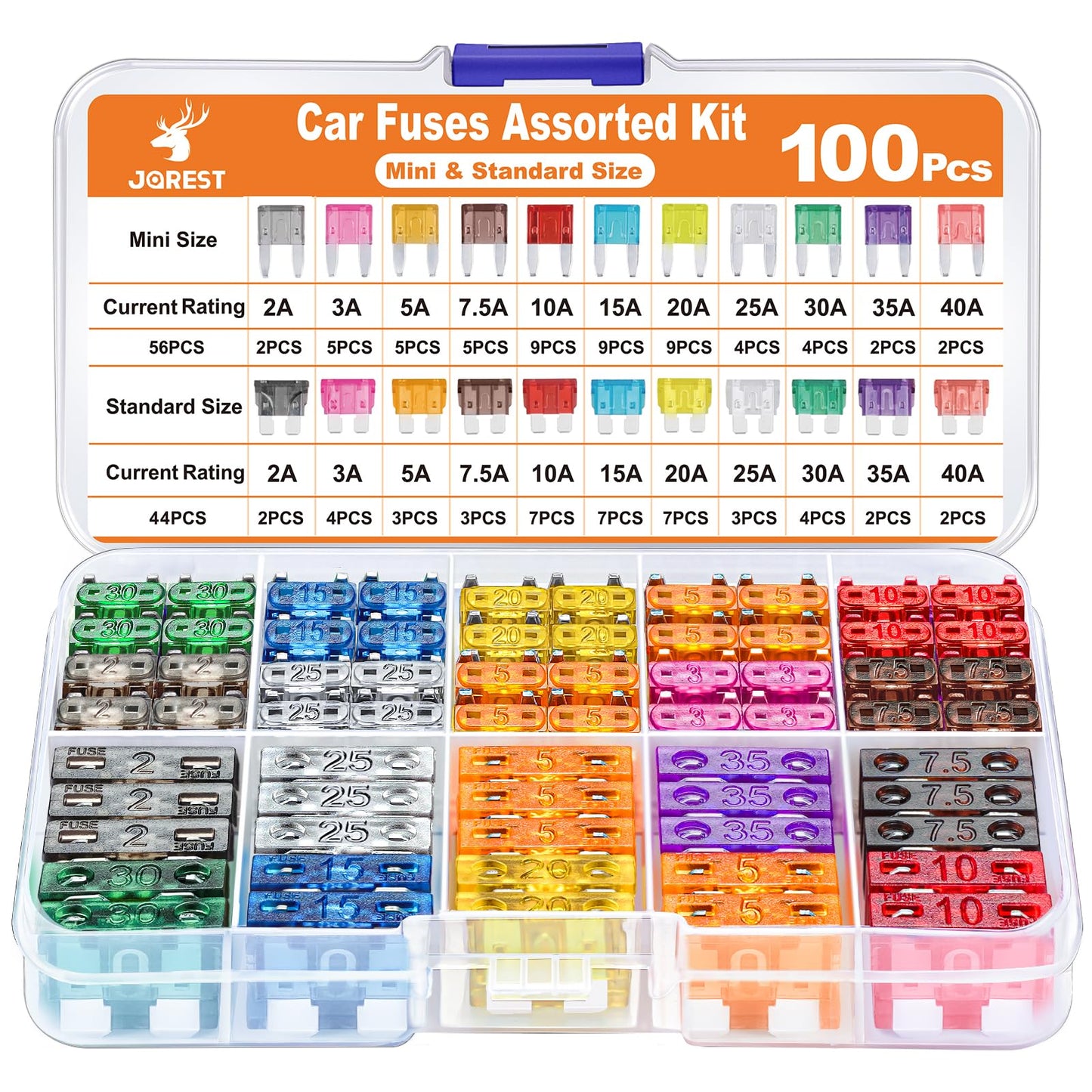 JOREST 300Pcs Car Fuse Assortment Kit, 160 Mini Blade Fuses Automotive + 90 Standard Auto Fuses + 50 Micro + Puller – Replacement for RV Camper Boat Truck (2Amp 3A 5A 7.5A 10A 15A 20A 25A 30A 35A 40A)