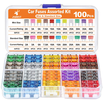 JOREST 300Pcs Car Fuse Assortment Kit, 160 Mini Blade Fuses Automotive + 90 Standard Auto Fuses + 50 Micro + Puller – Replacement for RV Camper Boat Truck (2Amp 3A 5A 7.5A 10A 15A 20A 25A 30A 35A 40A)