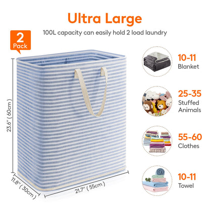 Lifewit 2 Pack Laundry Basket 80L Each, Collapsible Clothes Hamper with Reinforced Handles, Freestanding Waterproof Design for Bedroom and Laundry Room, Grey 160L Total