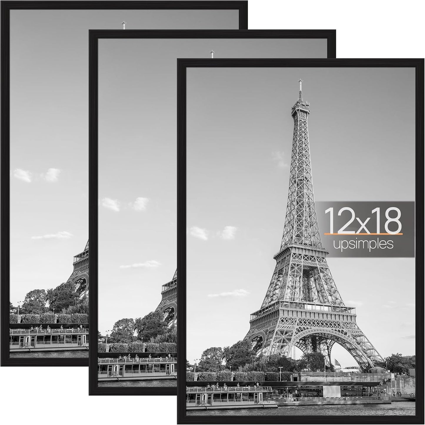 upsimples 12x16 Poster Frame, Easy Slide-In Assembly, Black, 3 Pack | Gallery Wall 12 x 16 Picture Frames Set for Family, Wedding, Christmas, Easy to Change Photos