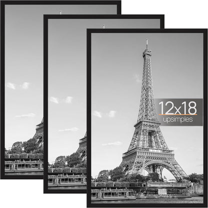 upsimples 12x16 Poster Frame, Easy Slide-In Assembly, Black, 3 Pack | Gallery Wall 12 x 16 Picture Frames Set for Family, Wedding, Christmas, Easy to Change Photos