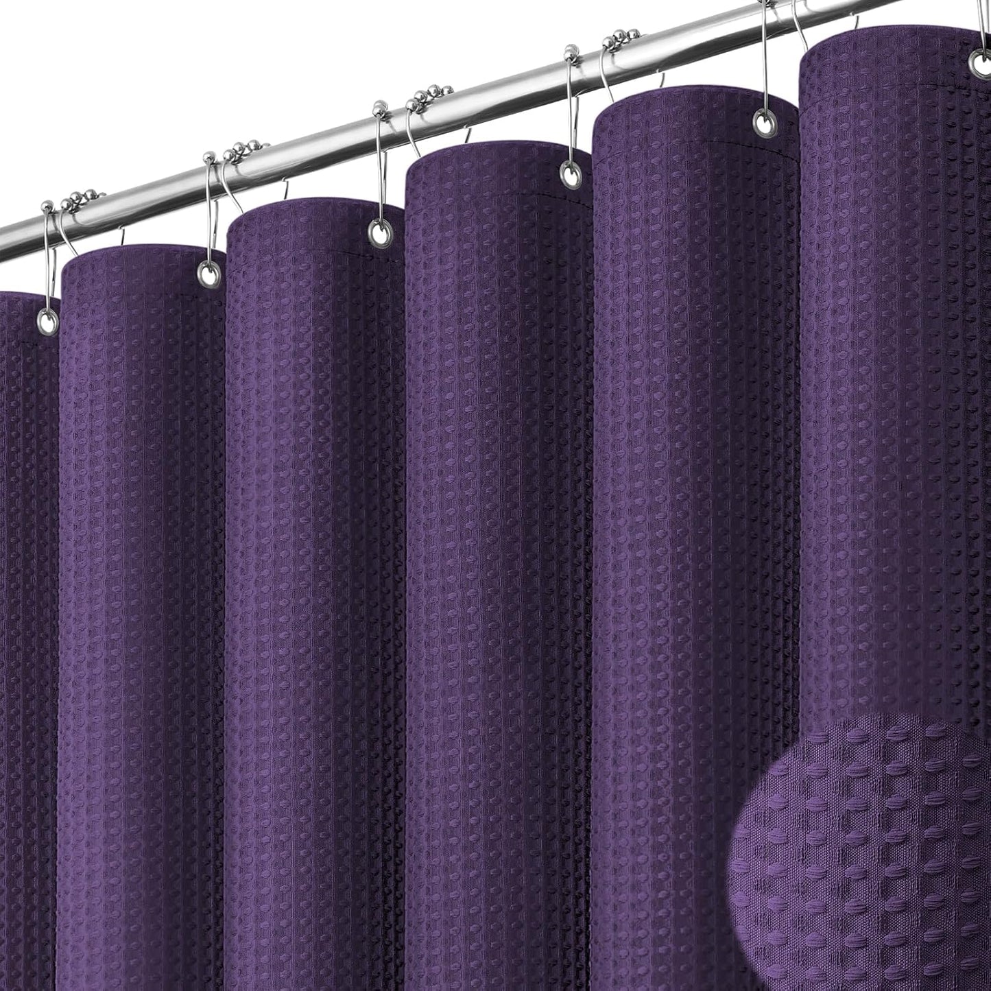 Waffle Shower Curtain 256 GSM Heavy Duty Fabric 72"x72" Dark Green | Thick Textured Cloth, Weighted Hem, Water Repellent Washable, Hotel Luxury Polyester Shower Curtain Set for Bathroom 12 Hooks