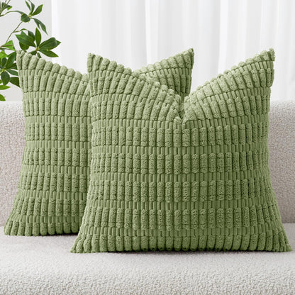 MIULEE Corduroy Decorative Throw Pillow Covers 18x18 Aqua Green Pack of 2 | Soft Boho Striped Pillow Covers Modern Farmhouse Home Decor For Sofa Living Room Couch Bed