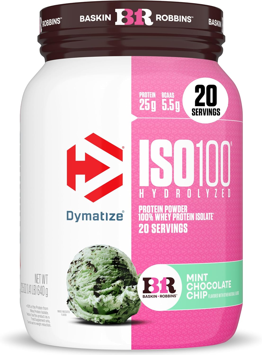 Dymatize ISO100 Protein Powder, 100% Whey Isolate, Cookies & Cream | 25g Protein, Hydrolyzed, Fast-Absorbing, Supports Muscle Health, 5.5g BCAAs, Gluten-Free, 20 Servings, 1.3 lb