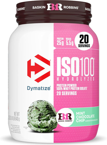 Dymatize ISO100 Protein Powder, 100% Whey Isolate, Cookies & Cream | 25g Protein, Hydrolyzed, Fast-Absorbing, Supports Muscle Health, 5.5g BCAAs, Gluten-Free, 20 Servings, 1.3 lb