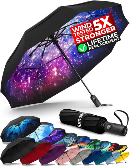 Strongest Windproof Travel Umbrella (Compact, 100MPH Wind-Tested), Light, Portable, One-Handed Use, Automatic Folding Rain Umbrella, Durable, Premium Grip, Fits Car & Backpack