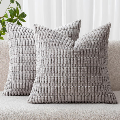 MIULEE Corduroy Decorative Throw Pillow Covers 18x18 Aqua Green Pack of 2 | Soft Boho Striped Pillow Covers Modern Farmhouse Home Decor For Sofa Living Room Couch Bed