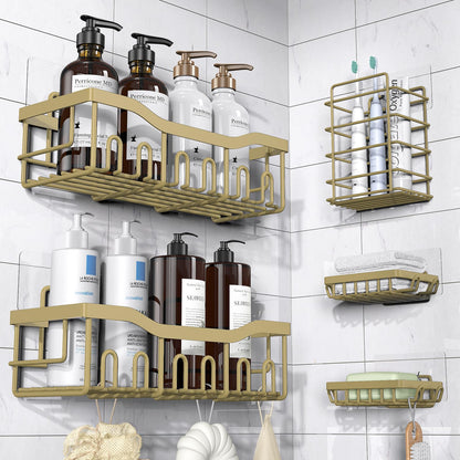 EUDELE Adhesive Shower Caddy, 5 Pack Rustproof Stainless Steel Bath Organizers With Large Capacity, No Drilling Shelves for Bathroom Storage & Home Decor