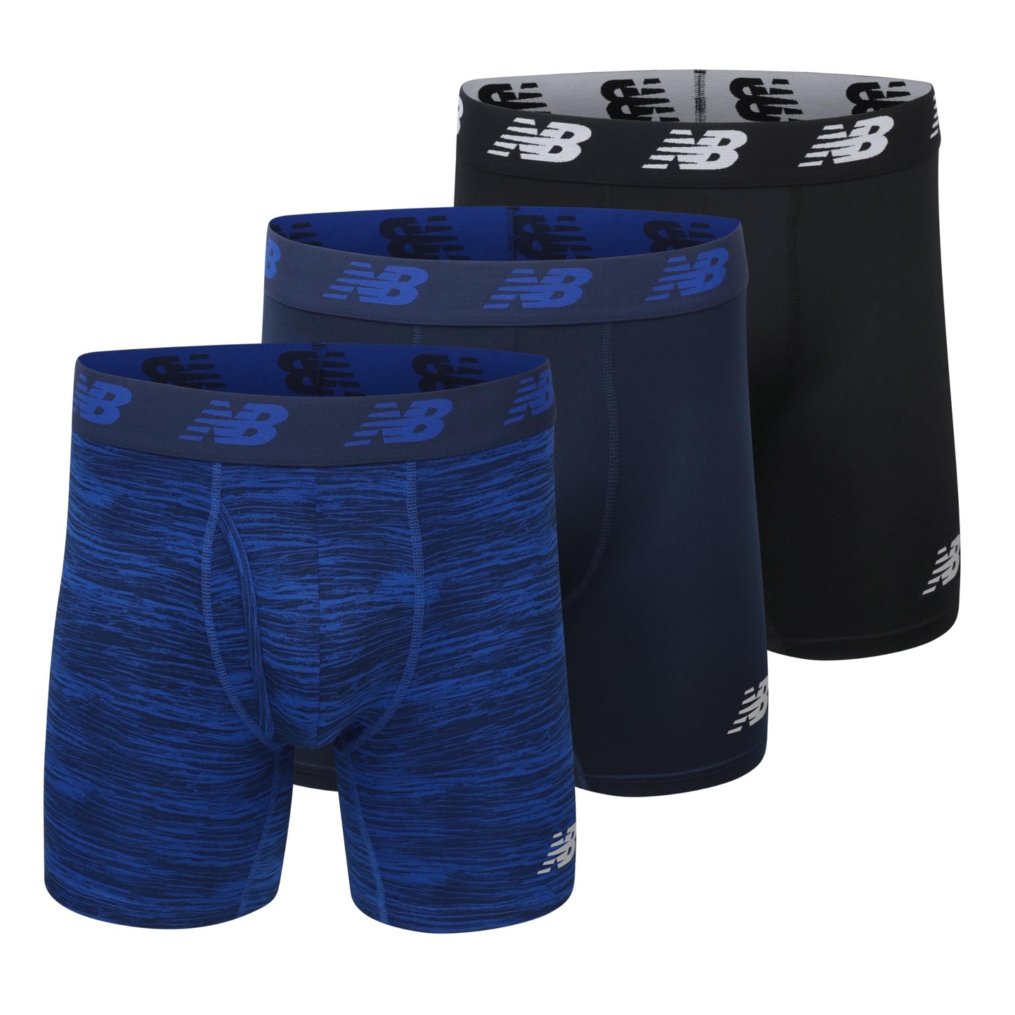 New Balance Men's Performance Boxer Briefs with Fly, Breathable Stretch Underwear, Moisture Wicking, Soft Waistband (3 Pack)