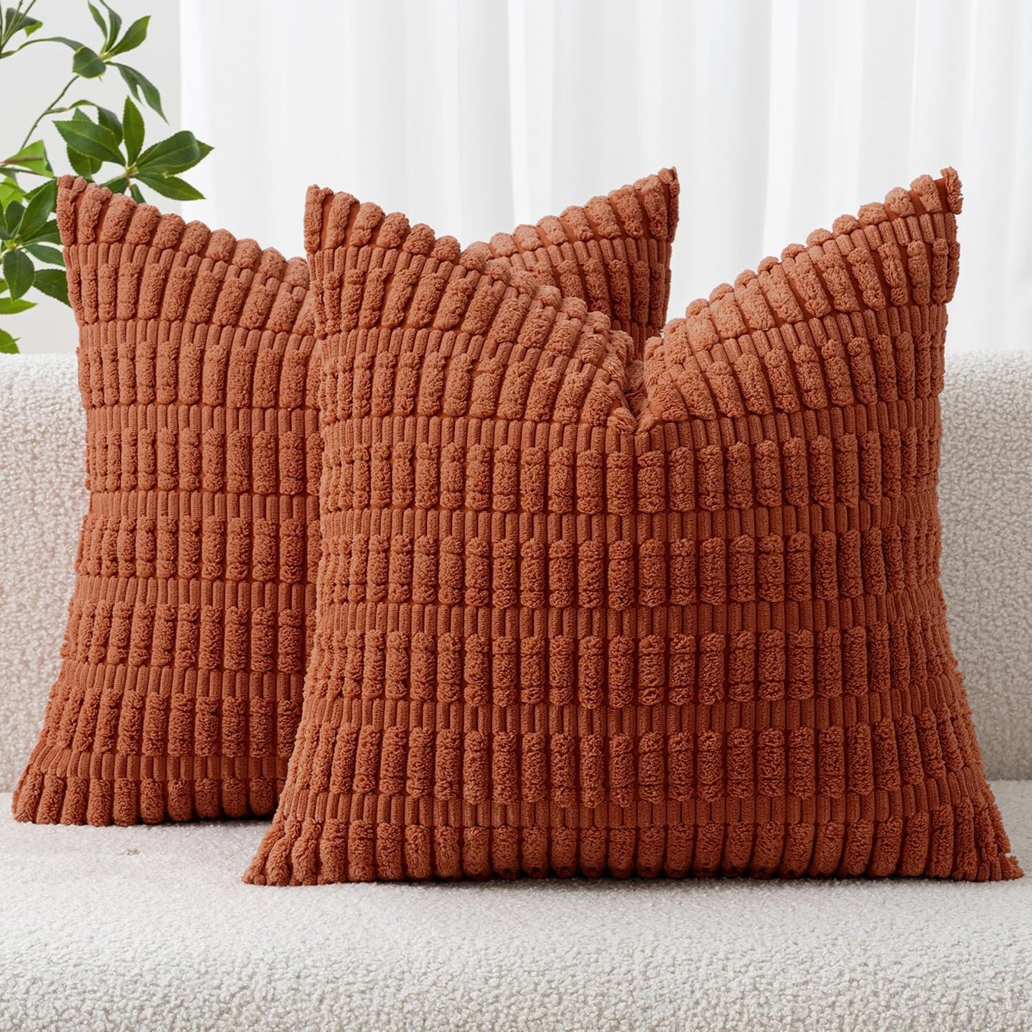 MIULEE Corduroy Decorative Throw Pillow Covers 18x18 Aqua Green Pack of 2 | Soft Boho Striped Pillow Covers Modern Farmhouse Home Decor For Sofa Living Room Couch Bed