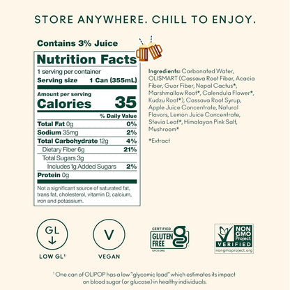 OLIPOP 6g Fiber Prebiotic Soda, Classic Grape, 12 fl oz, 12Pack Skinny | Shelf Stable Prebiotic Soda (Skinny), 6g Fiber, 5g Sugar, Digestive Health Support, Prebiotics & Botanicals, Gluten Free