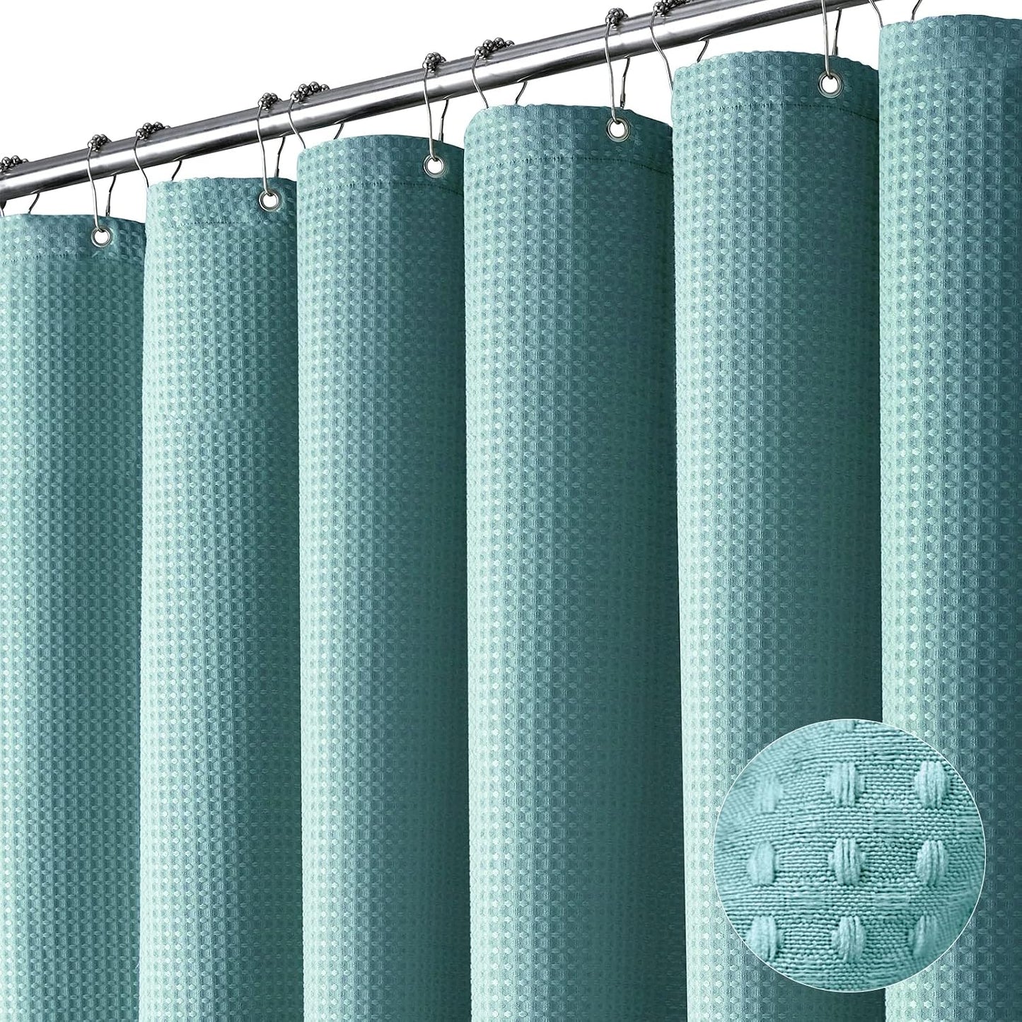 Waffle Shower Curtain 256 GSM Heavy Duty Fabric 72"x72" Dark Green | Thick Textured Cloth, Weighted Hem, Water Repellent Washable, Hotel Luxury Polyester Shower Curtain Set for Bathroom 12 Hooks