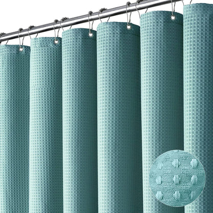 Waffle Shower Curtain 256 GSM Heavy Duty Fabric 72"x72" Dark Green | Thick Textured Cloth, Weighted Hem, Water Repellent Washable, Hotel Luxury Polyester Shower Curtain Set for Bathroom 12 Hooks