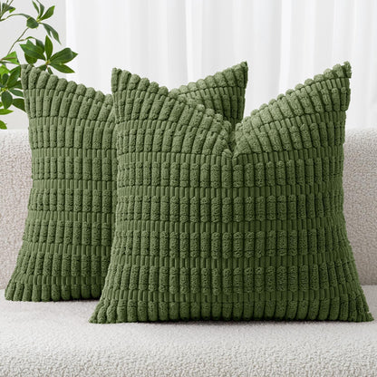 MIULEE Corduroy Decorative Throw Pillow Covers 18x18 Aqua Green Pack of 2 | Soft Boho Striped Pillow Covers Modern Farmhouse Home Decor For Sofa Living Room Couch Bed