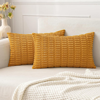 MIULEE Corduroy Decorative Throw Pillow Covers 18x18 Aqua Green Pack of 2 | Soft Boho Striped Pillow Covers Modern Farmhouse Home Decor For Sofa Living Room Couch Bed