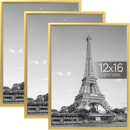 upsimples 12x16 Poster Frame, Easy Slide-In Assembly, Black, 3 Pack | Gallery Wall 12 x 16 Picture Frames Set for Family, Wedding, Christmas, Easy to Change Photos