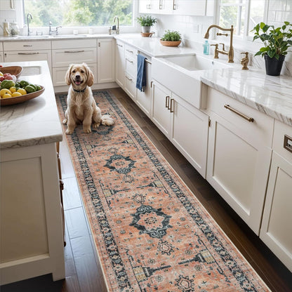 2x6 Hallway Washable Runner Rug : Vintage Soft Kitchen Laundry Runner with Non Slip Backing Farmhouse Entryway Living Room Floor Mat Stain Resistant Carpet for Bedroom Bathroom Distressed Beside Rug