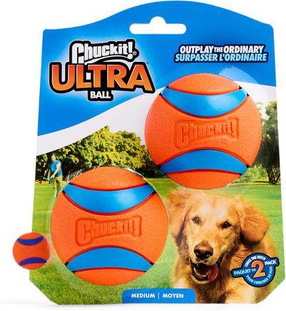 Chuckit! Ultra Ball Dog Toy, Durable Rubber, Medium 2.5-in, 2 Pack | Made from Durable Rubber with an Extra-Thick Core, This Bouncy Fetch Ball Floats in Water for Lasting Games of Fetch