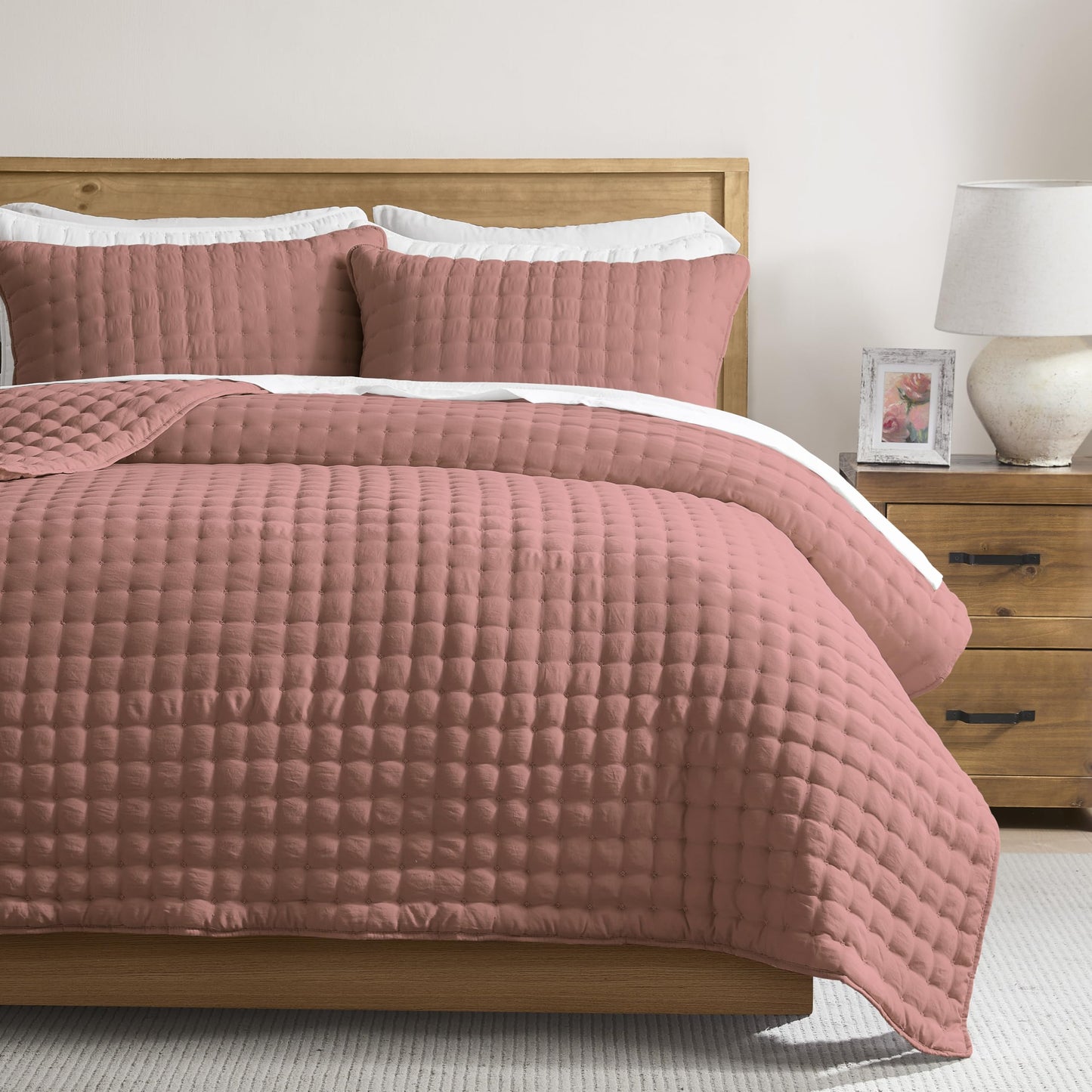 WDCOZY Beige King Size Quilt Bedding Sets with Pillow Shams, Tan Cream Lightweight Bedspread Coverlet, Quilted Blanket Thin Comforter Bed Cover, All Season Summer Spring, 3 Pieces, 104x90 inches