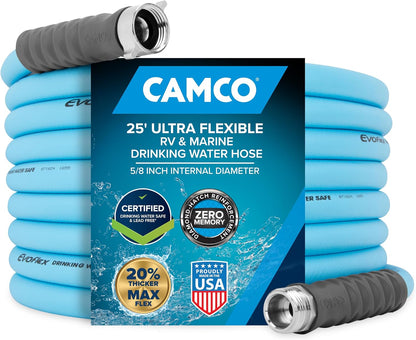 Camco EvoFlex2 50-ft RV Drinking Water Hose | Lightweight RV Drinking Water Hose Reinforced w/ Fabric - Contains No Lead, No BPA & No Phthalate -Abrasion Resistant (22579)