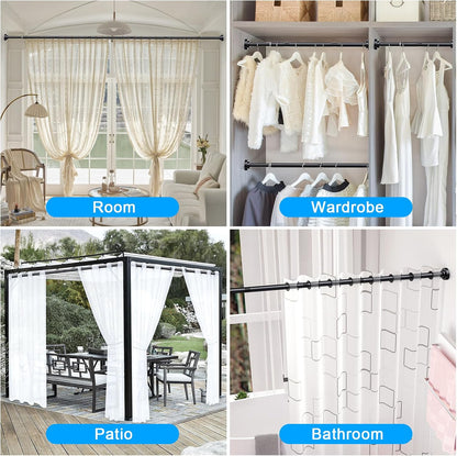 TEECK Shower Curtain Rod, 32-80 inch Adjustable Spring Tension Curtain Rod, Never Rust Anti-Slip Shower Curtain Rod for Bathroom, No Drilling, Never Collapse, Easy to Use, Silver